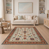 Traditional Persian Ivory Multi-Color Area Rug