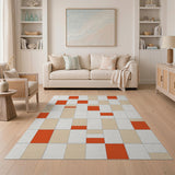 Red and Beige Geometric Modern Area Rug