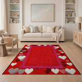 Red Hearts Border Crochet Area Rug