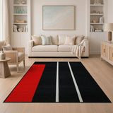 Bold Red Stripe Black Geometric Area Rug