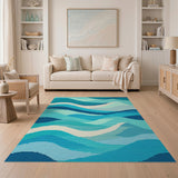 Teal Blue Layered Waves Area Rug