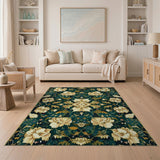 Emerald Green Floral Vintage Floral Vintage Area Rug