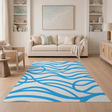 Coastal Beach Fluid Blue Waves Abstract Area Rug