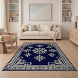 Ornate Navy Floral Baroque Area Rug