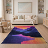Vibrant Sunset Mountains Winding River Rug
