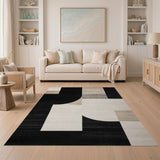 Black and White Modern Black White Geometric Abstract Area Rug