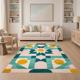 Vibrant Geometric Teal and Pink Area Rug