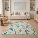 Teal Vine Leaf Swirl Area Rug