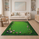 Lush Green Moss Pink Lily Pad Area Rug