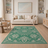 Green Traditional Persian Emerald Green Persian Floral Medallion Rug
