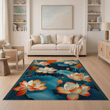 ODIKA Washable Lotus Floral Area Rug - Low Pile Non-Slip Decorative Rug for Living Room & Bedroom