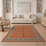 Orange Teal Traditional Persian Area Rug
