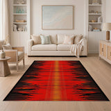 Fiery Red Black Geometric Area Rug