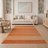 Orange Horizontal Stripe Distressed Area Rug