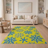 Sunny Yellow Blue Snowflake Pattern Area Rug