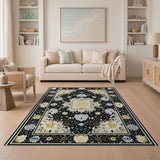 Ornate Black Ivory Mandala Persian Rug
