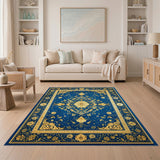 ODIKA Blue Gold Persian Floral Area Rug