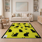 Yellow Playful Black Cats on Sunny Yellow Rug