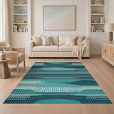 Blue and Teal Wave Blue Teal Abstract Wave Area Rug