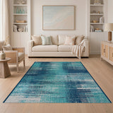 Teal Navy Abstract Brushstroke Area Rug