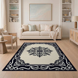 Ornate Black Medallion Cream Area Rug