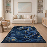 ODIKA Blue Dragon Oriental Washable Rug - Low Pile & Non-Slip Area Rug