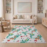 Teal Leaves Orange Fruits Red Blooms Pattern Rug