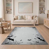Spooky Bats Spiderwebs Black White Area Rug