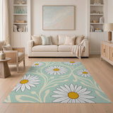 Mint Green Daisy Floral Vintage Area Rug