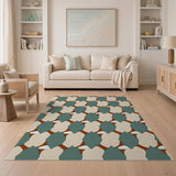 Teal Terracotta Geometric Tessellation Rug