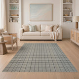 Beige Black Grid Check Flatweave Rug
