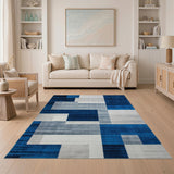 Blue and Teal Modern Navy Blue Geometric Block Area Rug