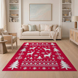 Red Festive Red Reindeer Christmas Tree Silhouette Rug
