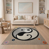 Yin Yang Tribal Area Rug with Colorful Dots