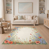 Vintage Poppy Floral Border Area Rug