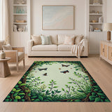 Vibrant Butterflies in Lush Green Leaf Frame Area Rug