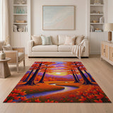 Vibrant Autumn Sunset Forest River Rug