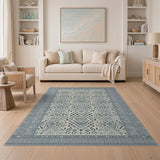 Blue Teal Geometric Heritage Tribal Area Rug