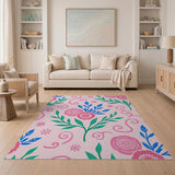 Floral Vintage Pink Vibrant Pink Peony Floral Area Rug