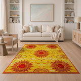 Vibrant Yellow Sunburst Southwestern Rug