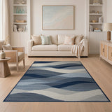 Abstract Area Cascading Blue Waves Area Rug