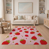 Playful Pink Strawberry Pattern Area Rug