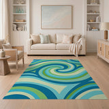 Swirling Blue Teal Geometric Area Rug