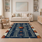 Distressed Vintage Basketball Court Area Rug