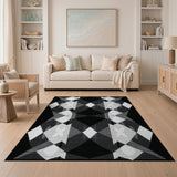 Modern Black White Geometric Diamond Rug