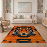 Vibrant Orange Tiger Face Geometric Area Rug