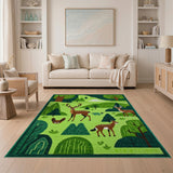 Whimsical Green Forest Deer Wildlife Area Rug