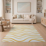 Yellow Golden Wavy Abstract Area Rug
