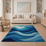 Blue and Teal Crashing Ocean Waves Blue Teal Area Rug