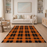 Rustic Farmhouse Orange Bold Orange Black Buffalo Plaid Area Rug